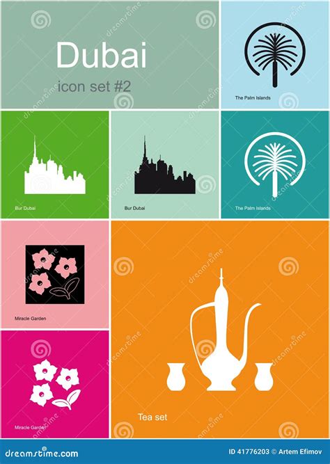 Icons of Dubai stock vector. Illustration of island, botanical - 41776203