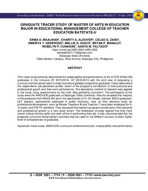 (PDF) Graduate Tracer Study of Master of Arts in Education Major in Educational Management ...