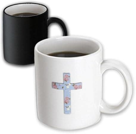 mug_185482_3 InspirationzStore Christian Designs - Blue Floral Christian Cross - girly pink rose ...