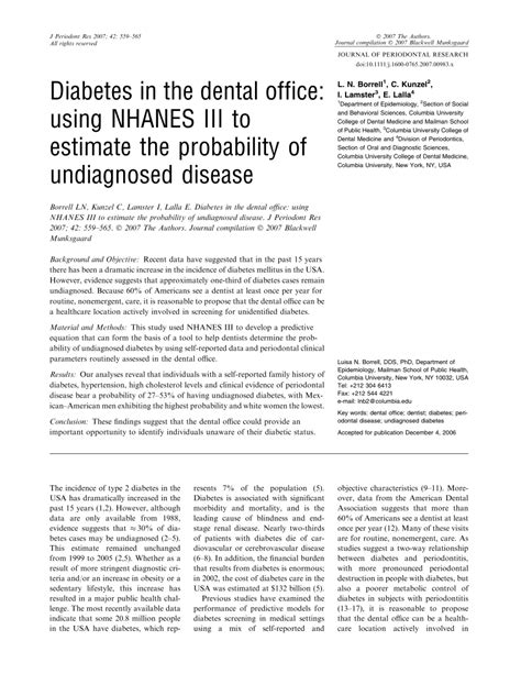 (PDF) Diabetes in the dental office: Using NHANES III to estimate the ...