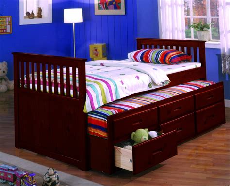 Twin Captain Bed w/Trundle & Drawers; Cherry – Pacific Imports, Inc.