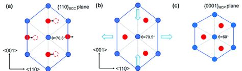 The schematic diagram of martensitic transformation mechanism from BCC ...