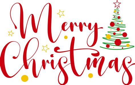 Vector hand writting lettering - Merry Christmas. Red letters with yellow stars and Christmas ...