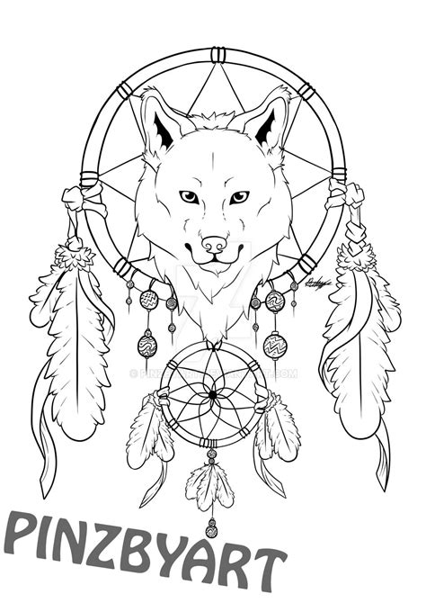 Wolf Dreamcatcher lineart by Pinzbyart on DeviantArt