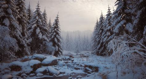 ArtStation - Snowy Forest. Morning.