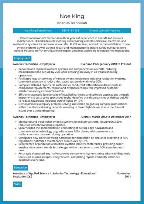 Avionics Technician Resume (CV) Example and Writing Guide