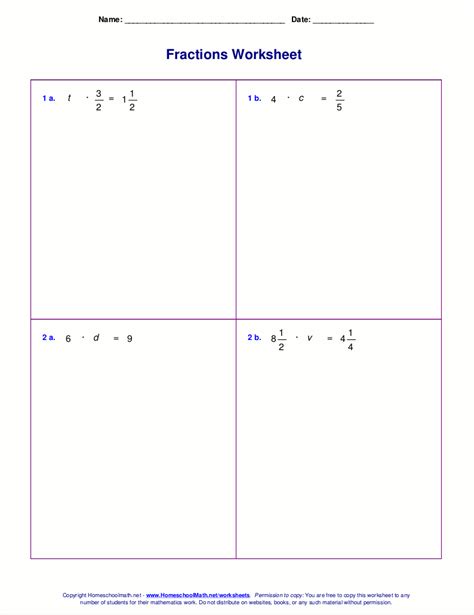 Multiplication Fractions Worksheets