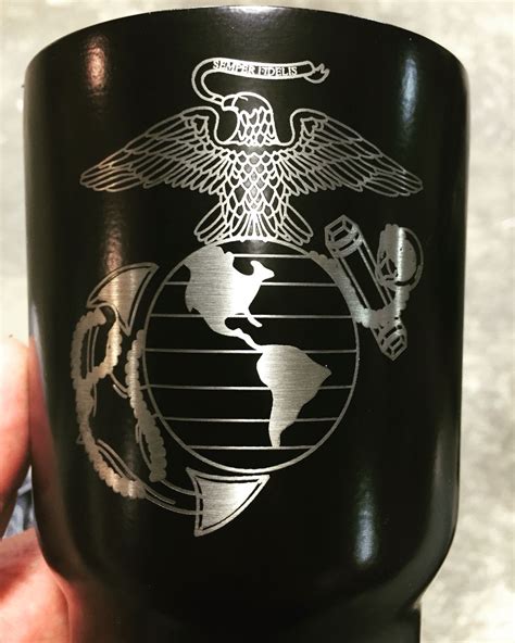 Satin black with US Marine Corps. Laser engraved. | Powder coated tumblers, Pretty crafts ...