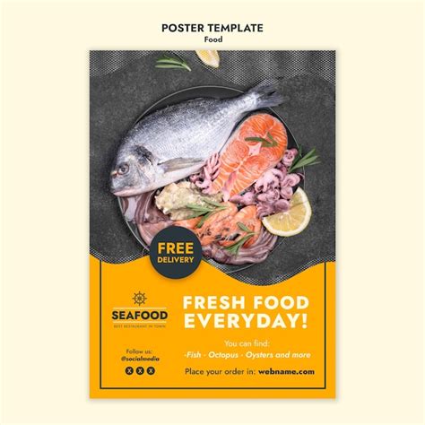 Free PSD | Fresh seafood poster template