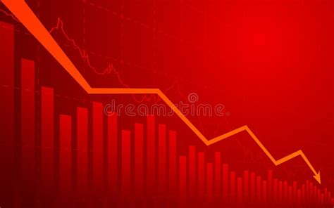 Business Chart with Arrow Downtrend Line Graph, Bar Chart and Stock Numbers on Red Color ...