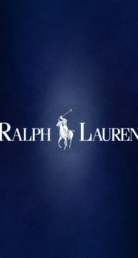 the logo for ralph lauren on a dark blue background with white lettering and a silhouette of a ...