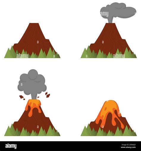 Volcanic eruption process. Disaster in linear cartoon style Stock ...