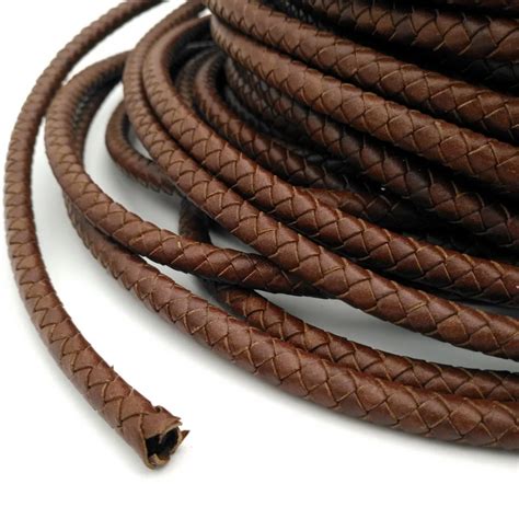 8mm Brown Genuine Bonded Leather Braided Cord 8mm Leather Braided Bracelet Strap RLG8M75 6-in ...