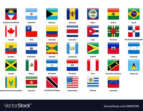 Flags of all countries the american continents Vector Image