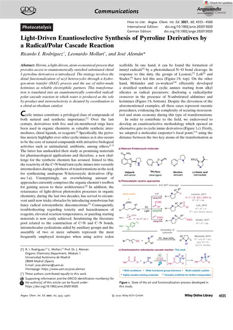 (PDF) A Light Driven Enantioselective Synthesis of Pyrroline Derivatives via Radical/Polar ...