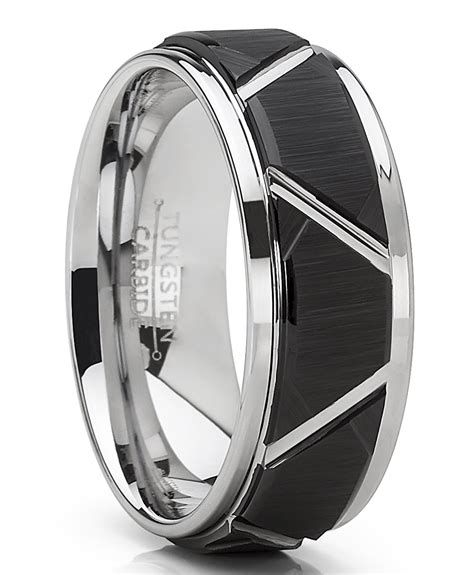 RingWright Co. - Men's Tungsten Carbide Wedding Ring 8mm Black Faceted Band Comfort Fit ...