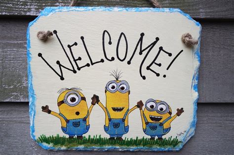 Minions Despicable Me hand painted Welcome Wall-hanging Slate | Etsy