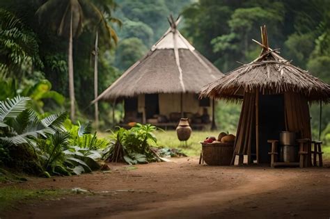 Premium AI Image | A hut with a thatched roof and a thatched roof