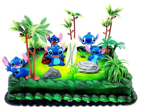 Buy Lilo and Stitch Birthday Cake Topper Set Featuring Lilo and Stitch Figures and Decorative ...