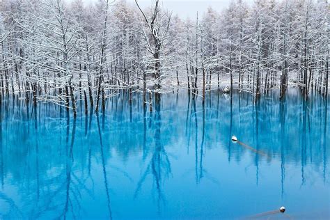 1. Blue Pond at Snow 青い池と雪 | Earth pictures, Winter in japan, Japan travel