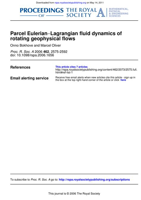 (PDF) Parcel Eulerian–Lagrangian fluid dynamics of rotating geophysical ...