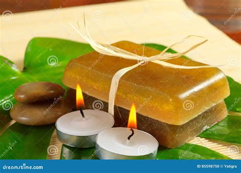 Herbal Natural Handmade Soap and Candles Stock Photo - Image of color ...