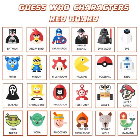 Guess Who Game Character Sheets | Cartoon characters game, Learning ...