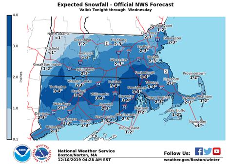 Maps: How much snow is forecast to fall in Massachusetts on Wednesday