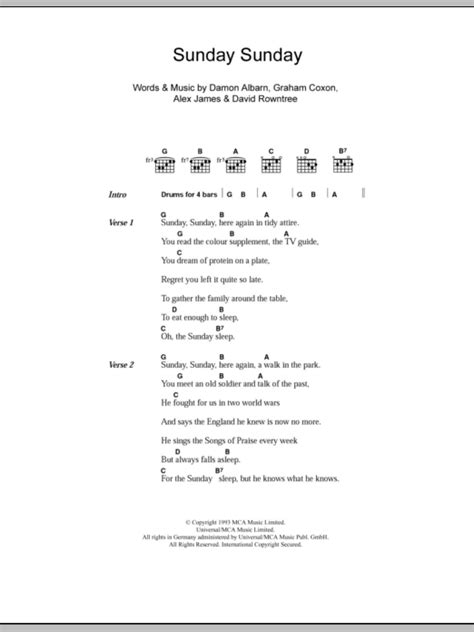 Sunday Sunday by Blur - Guitar Chords/Lyrics - Guitar Instructor