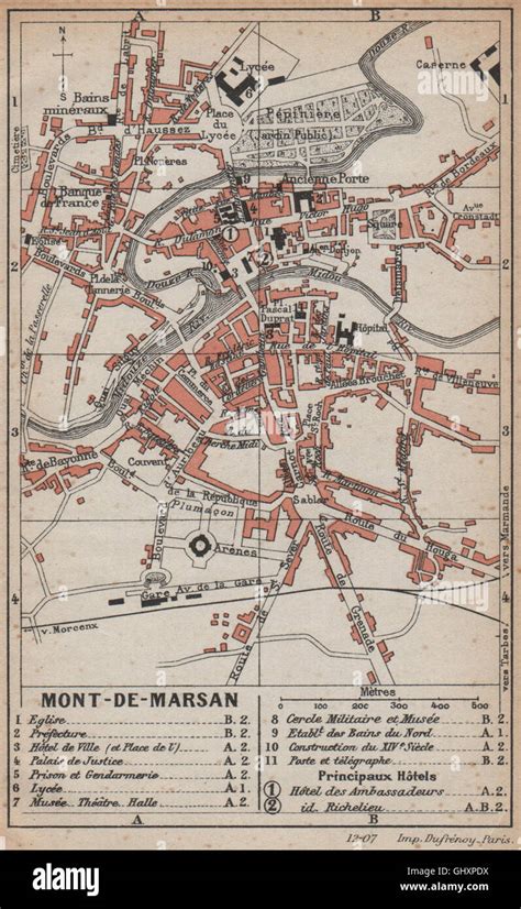 MONT-DE-MARSAN. Vintage town city map plan. Landes, 1907 Stock Photo ...