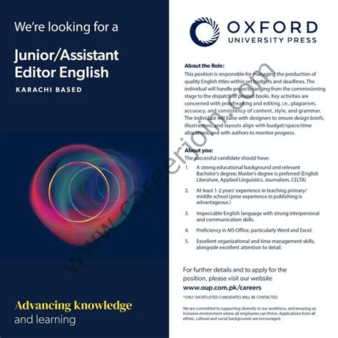 Oxford University Press OUP Jobs Junior / Assistant Editor English