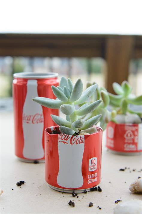 DIY Coke Can Succulent Planter - recycled coke can craft ideas