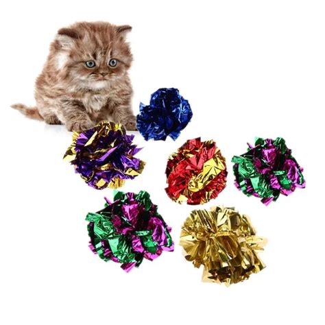 5CM Cat Toy Mylar Balls Colorful Ring Paper Shiny Crinkly Balls Cats Sound Toys for Cat Kitten ...