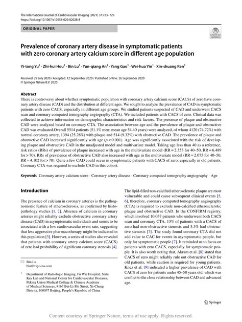 Prevalence of coronary artery disease in symptomatic patients with zero coronary artery calcium ...