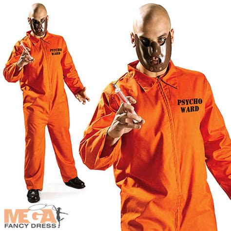 Psycho Ward Prisoner Uniform + Mask Mens Fancy Dress Halloween Adults Costume | eBay