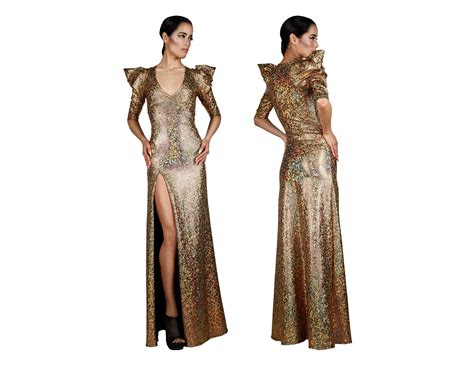 Gold Evening Dress Deep V Neck Dress Evening Sexy Dress