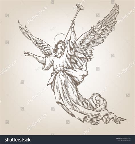 Raster Version Trumpet Angel Style Engraving Stock Illustration ...