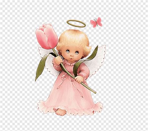 Ángel, lindo ángel con tulipán, ángel sosteniendo ilustración tulipán rosa, niño, niñito png ...