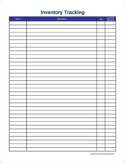 Free Simple Inventory Tracking Sheet (Tall) from Formville