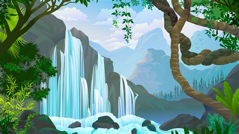 Photos Nature Waterfalls Branches Vector Graphics 2560x1440