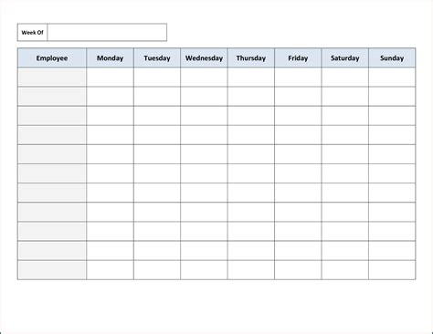 Blank Schedule Chart Template