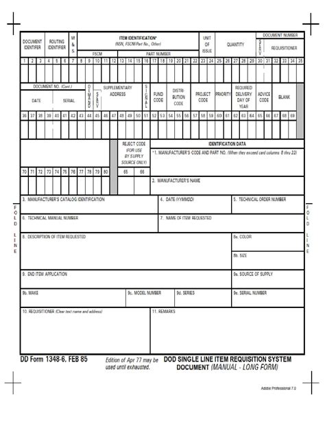 DD Form 1348-6 – Single Line Item Requisition System Document, DoD (Manual-Long Form) - DD Forms