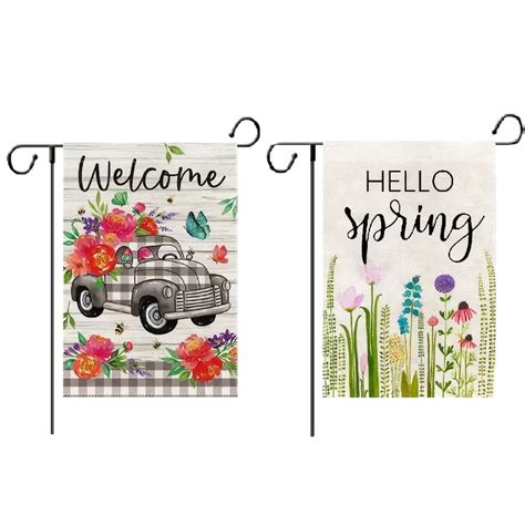 1pc Welcome Spring Garden Flags Double Sided 12 X 18 Inch Yard Flags ...