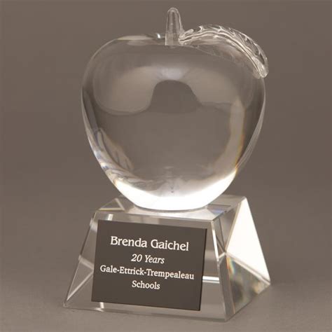 Clear Crystal Apple Trophy - Teacher of the Year Award