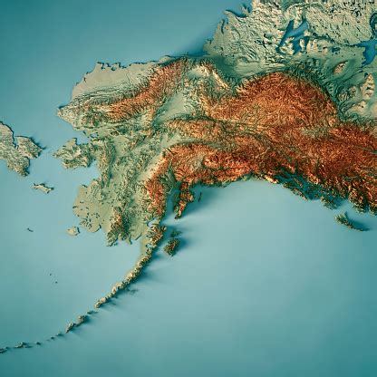 Alaska State 3d Render Topographic Map Stock Photo - Download Image Now ...