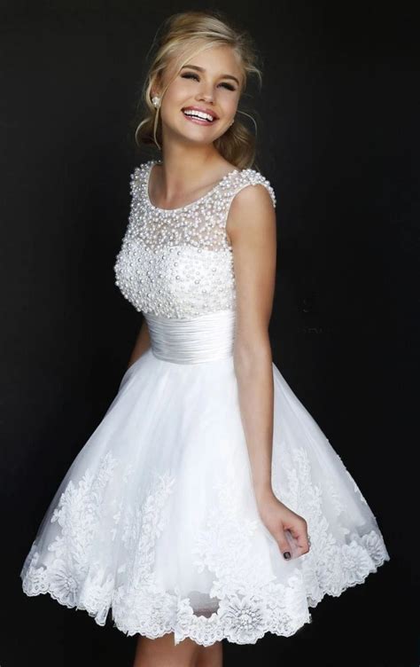 2015 Cute 8th Grade Beaded White Graduation Dresses Short Lace ...