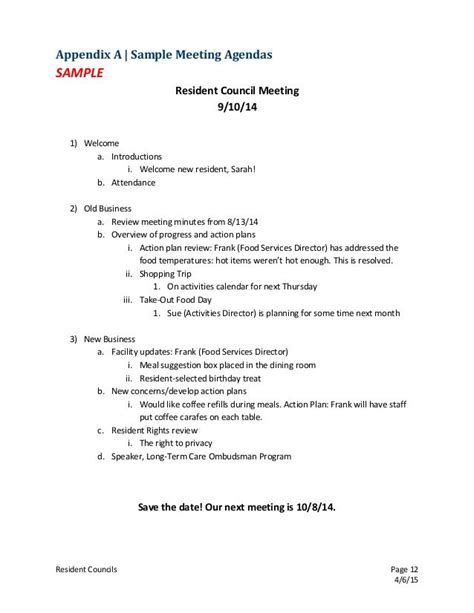 Sample Meeting Agenda for Resident Council Meetings