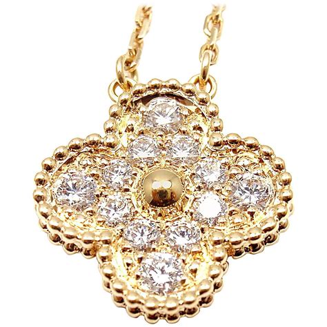 Van Cleef and Arpels Vintage Alhambra Diamond Gold Pendant Necklace at 1stdibs