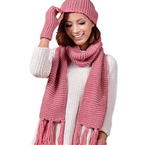 Knitted Winter Hats for Women's Hat Scarf Glove Set 3 Piece Sets Fashion Twist stripes Cap ...