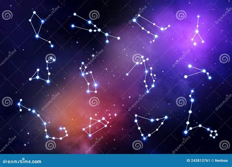 Zodiac Signs in the Night Sky Stock Illustration - Illustration of ...